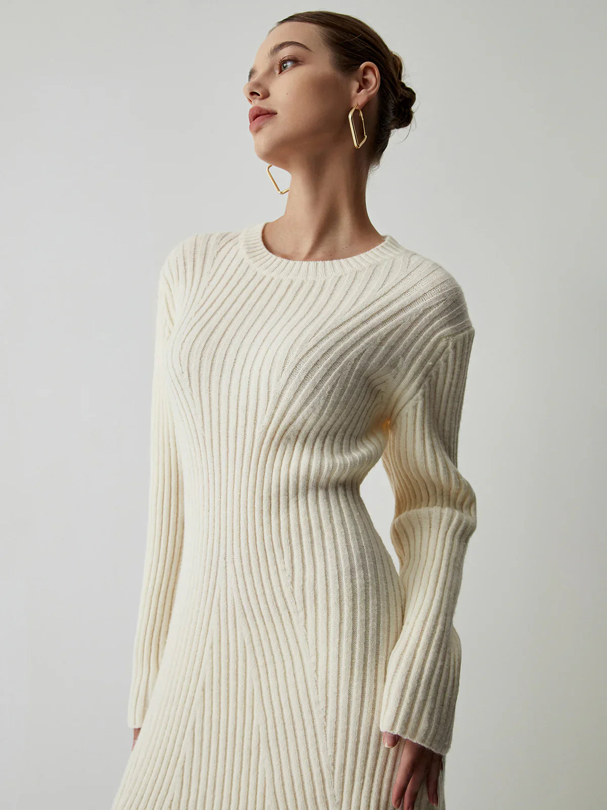 Rib Long Sleeve Short Sweater Dress