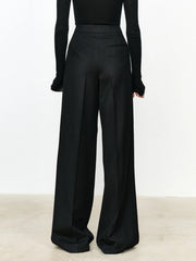 Asymmetric Layer Button Straight Leg Dress Pants