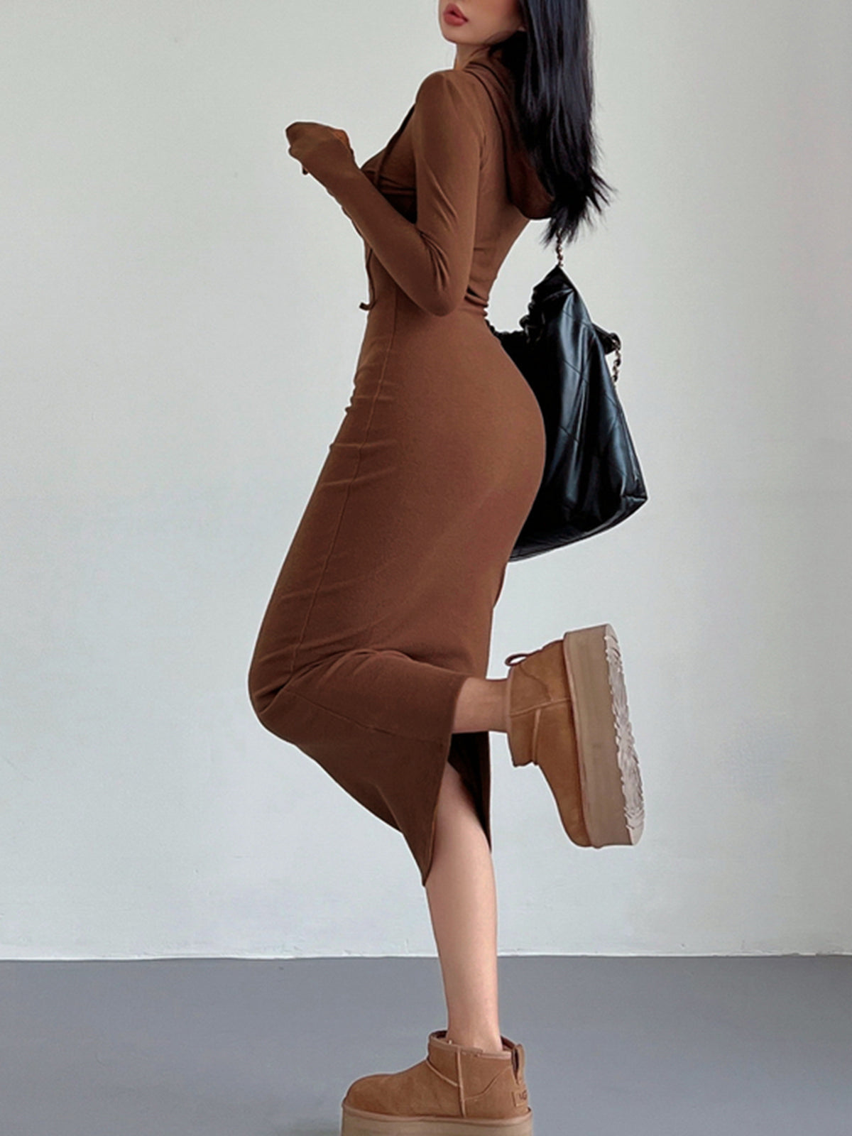 Drop Shoulder Drawstring Hooded Dress