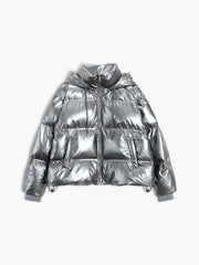 Metallic Puffer Wind Protection Hooded Coat