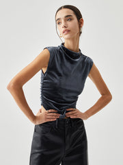 Velvet Draped Mock Neck Sleeveless Crop Top