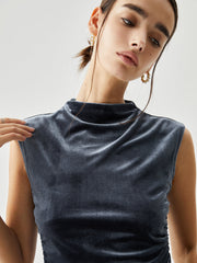 Velvet Draped Mock Neck Sleeveless Crop Top