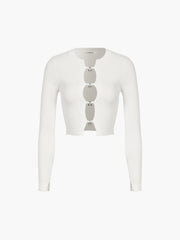 Cutout Split Beads Detail Ribbed Knit Top