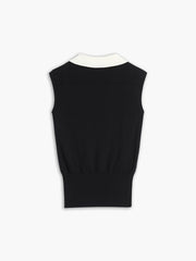 Contrast Trim Collar V-neck Knit Sweater Vest