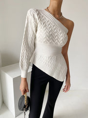 One Shoulder Asymmetrical Cable Sweater