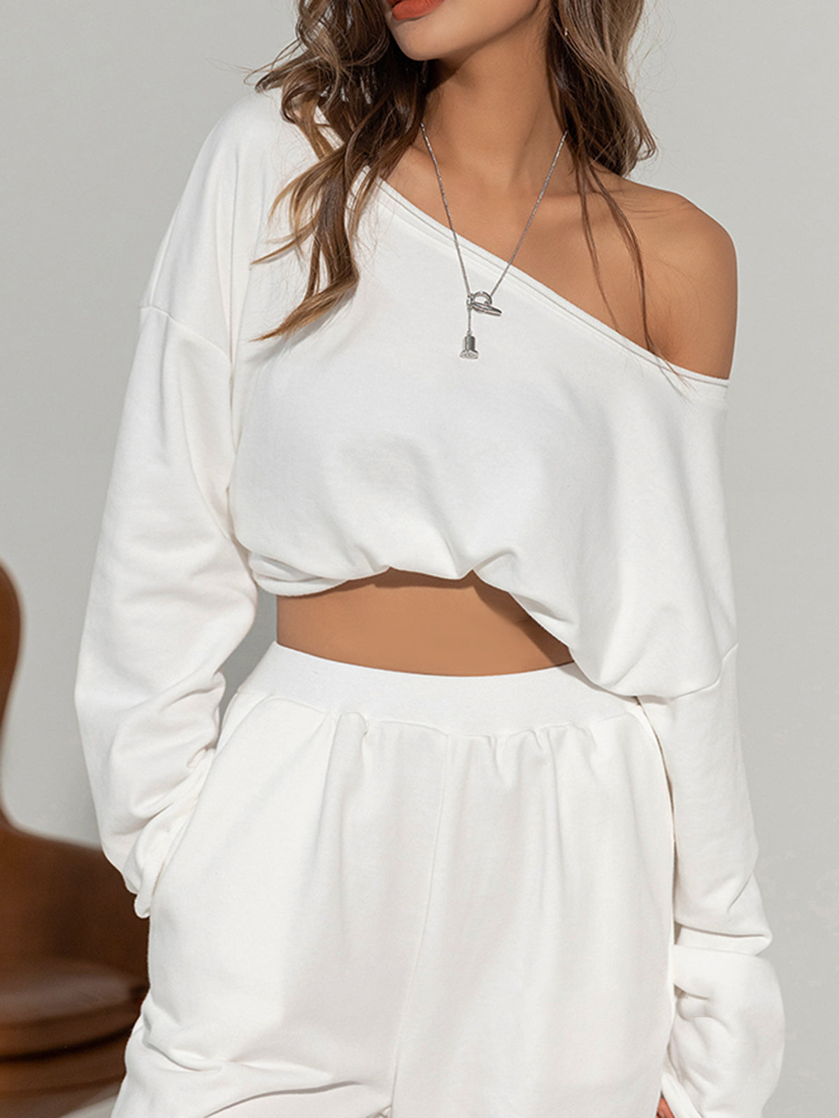 Asymmetrical Off Shoulder Solid Sweatshirt