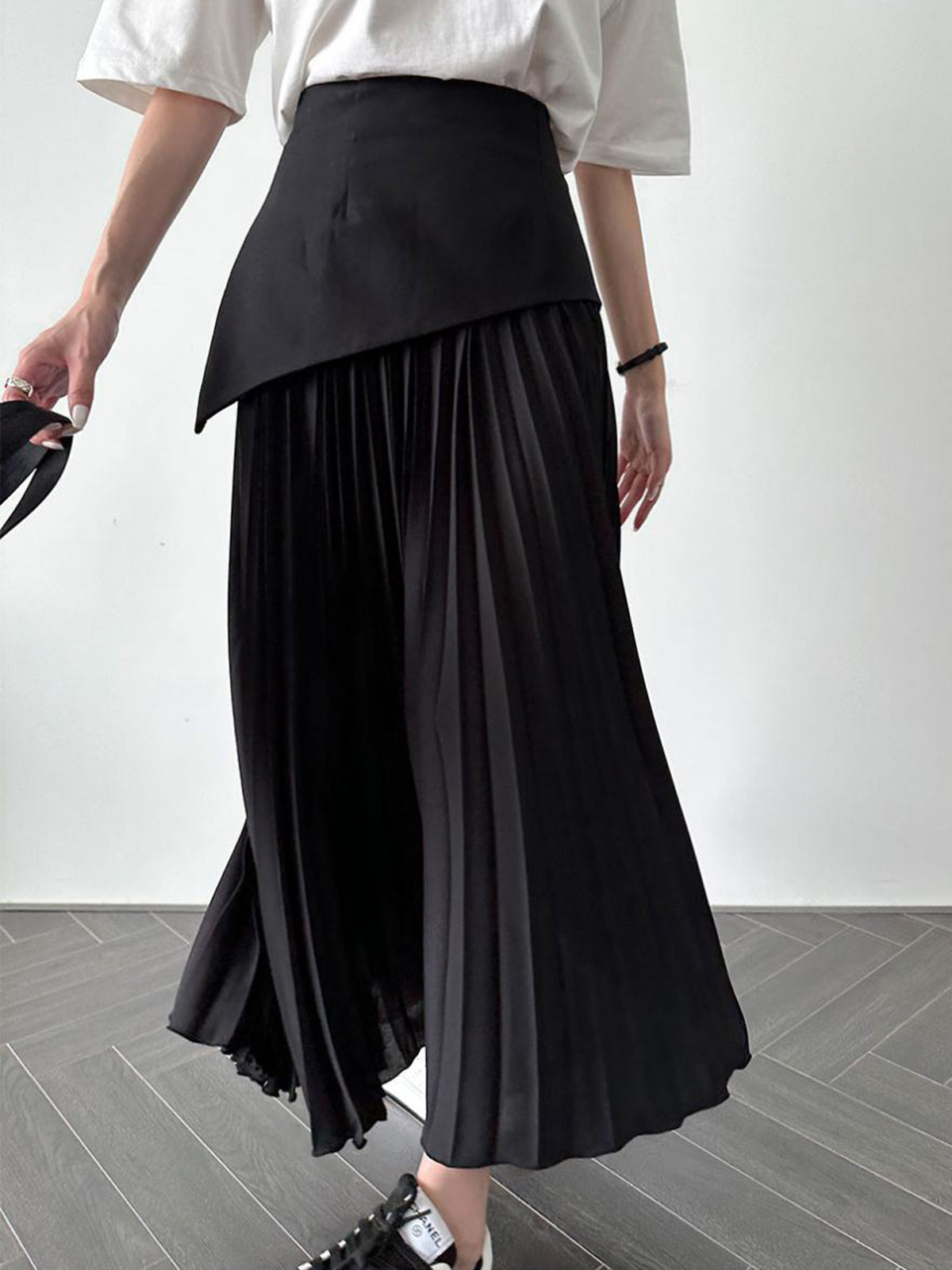 Pleated Patchwork Maxi Skirt