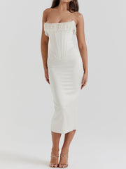 Pearl Decor Strapless Midi Dress