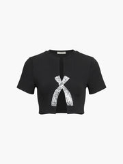 Rhinestone Bow Decorated Top