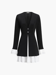 Blazer V-Neck Buttoned Short Dress