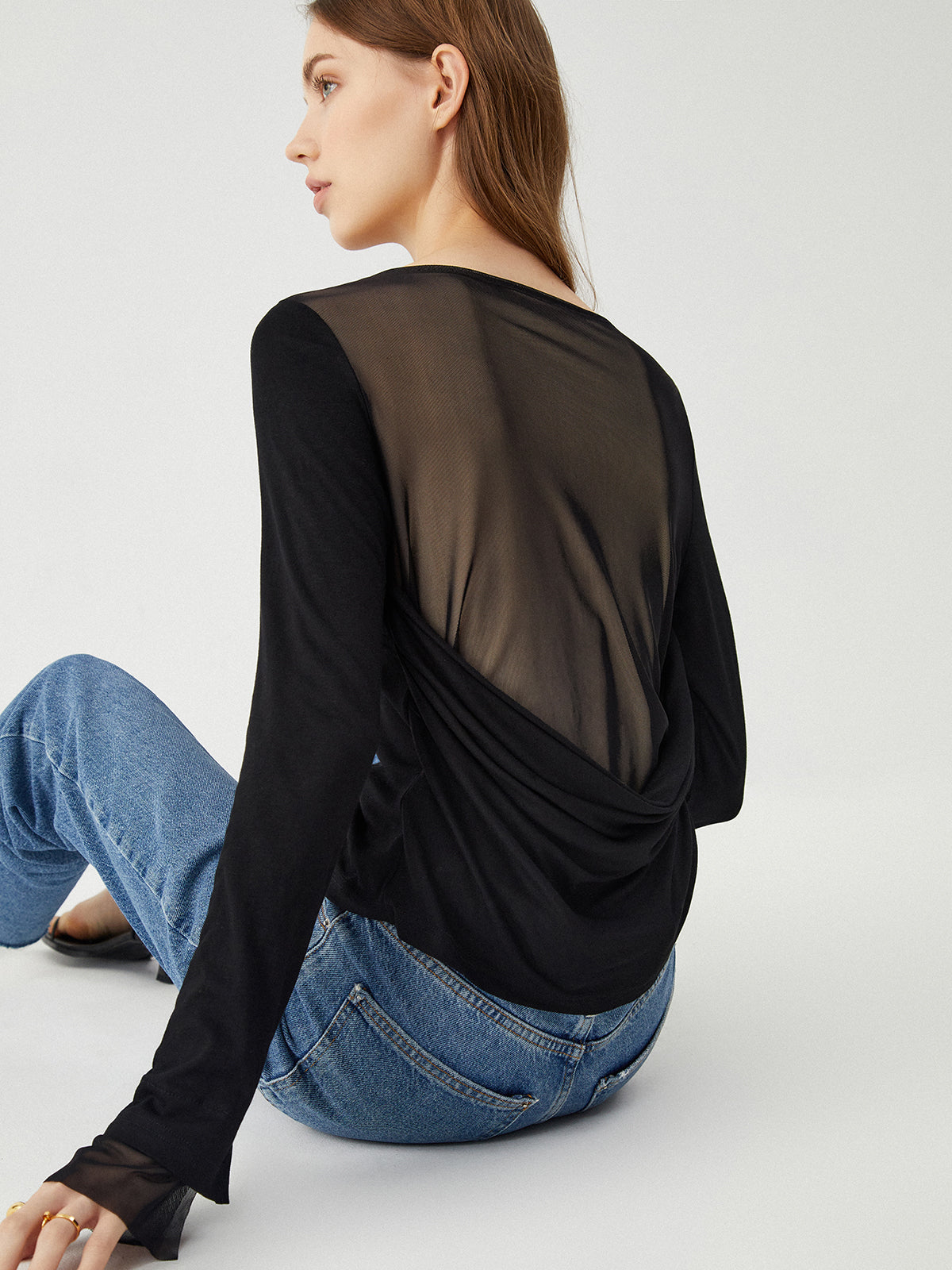 Net Patchwork Sheer Back Top