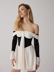 Frenchy Contrast Off-Shoulder Short Dress