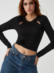 Solid Cut Out Long Sleeve Top