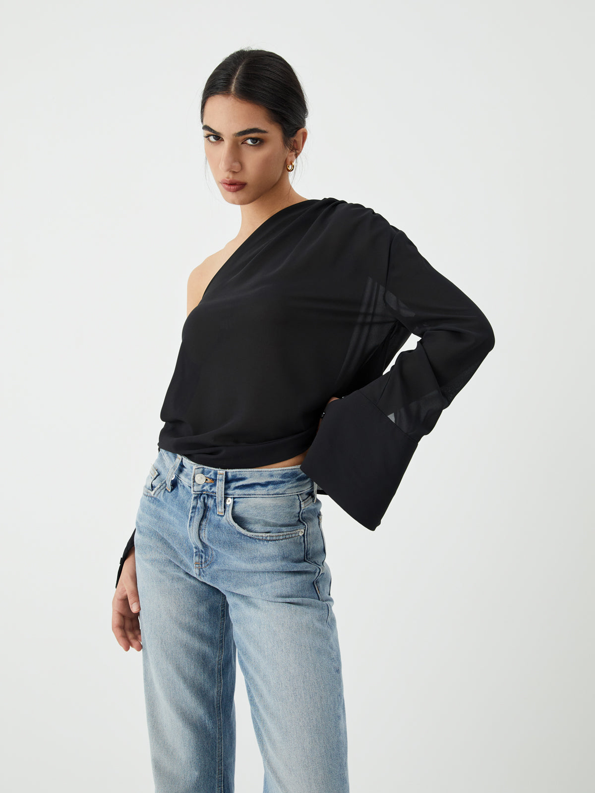 Asymmetric One Shoulder Off Blouse