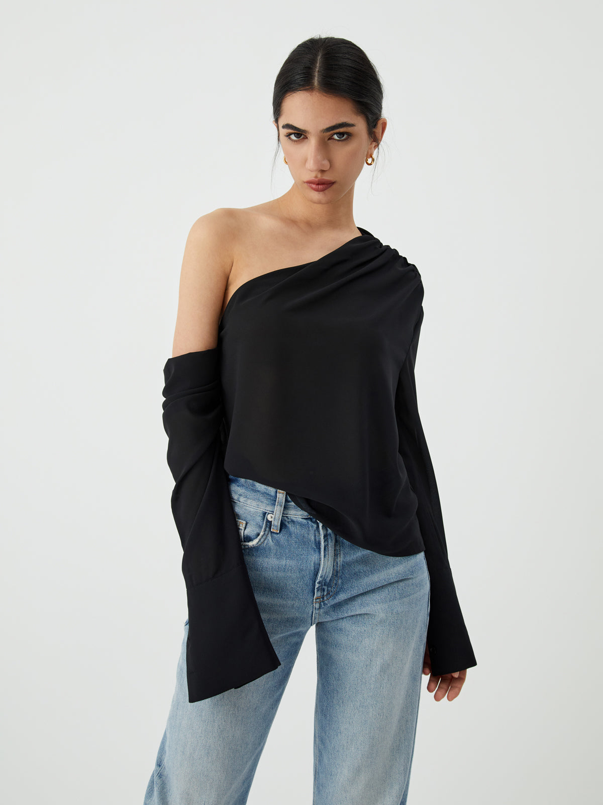 Asymmetric One Shoulder Off Blouse