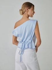 One Shoulder Off Knotted Blouse