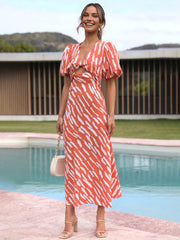 Stripe Pattern Cutout Long Dress