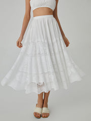 Butterfly Pattern Eyelet Midi Skirt