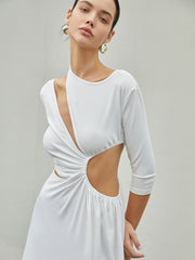 Cut Out Ruched Split Knit Maxi Dress