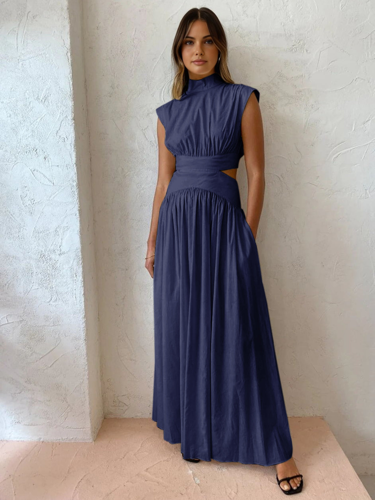 Mock Neck Cut Out Long Dress