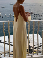 Backless Vacation Satin Long Dress