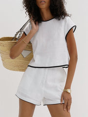 Pure Cotton Contrast Trim Shorts Set