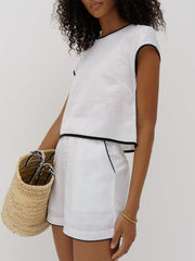 Pure Cotton Contrast Trim Shorts Set