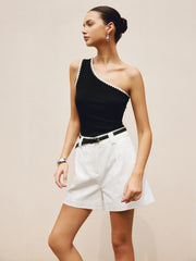 Contrast Trim One Shoulder Off Tank Top