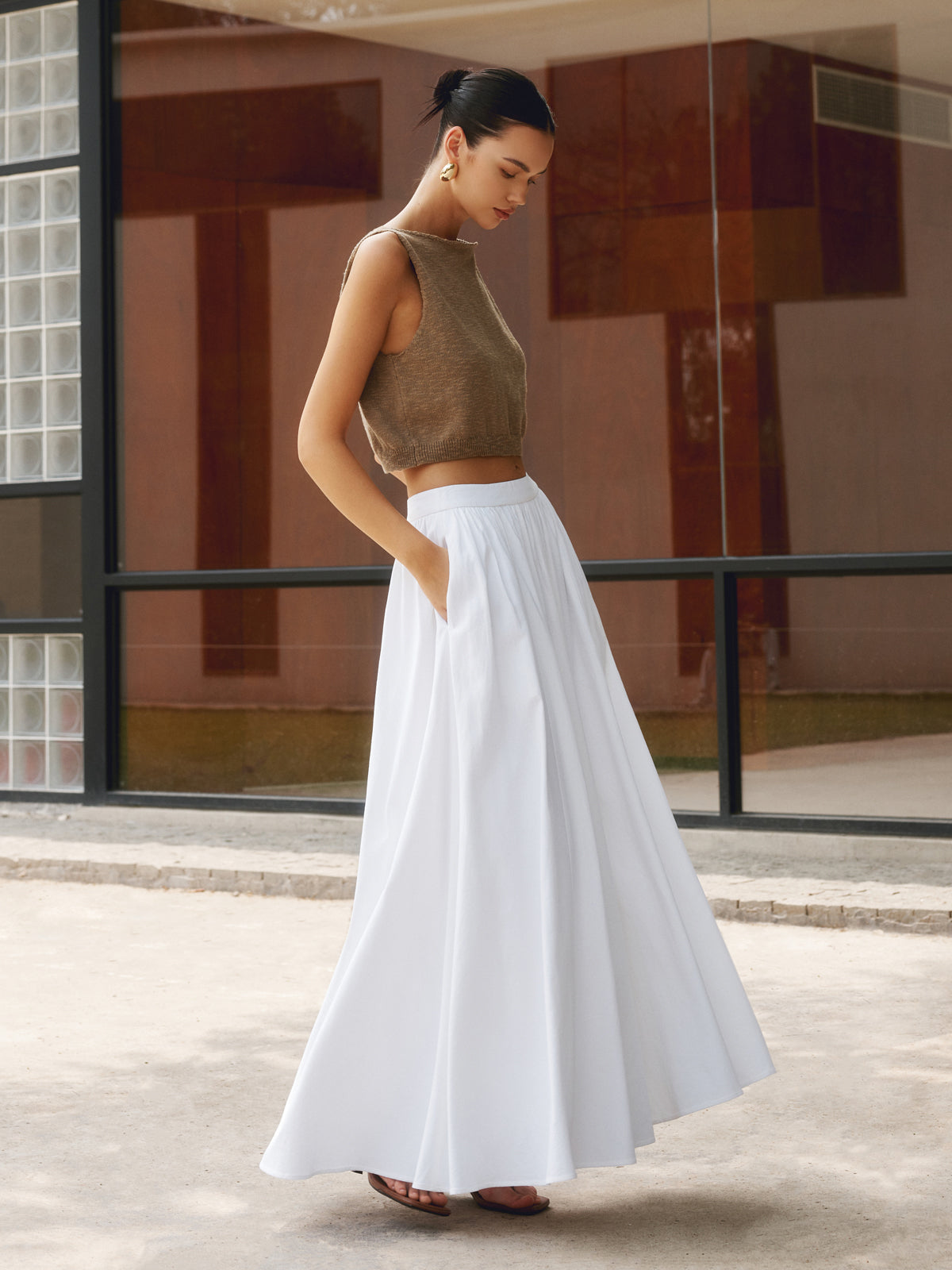 Linen Pleated Maxi Skirt