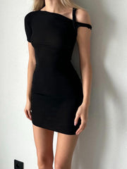 Asymmetrical Neck One Shoulder Off Short Dress