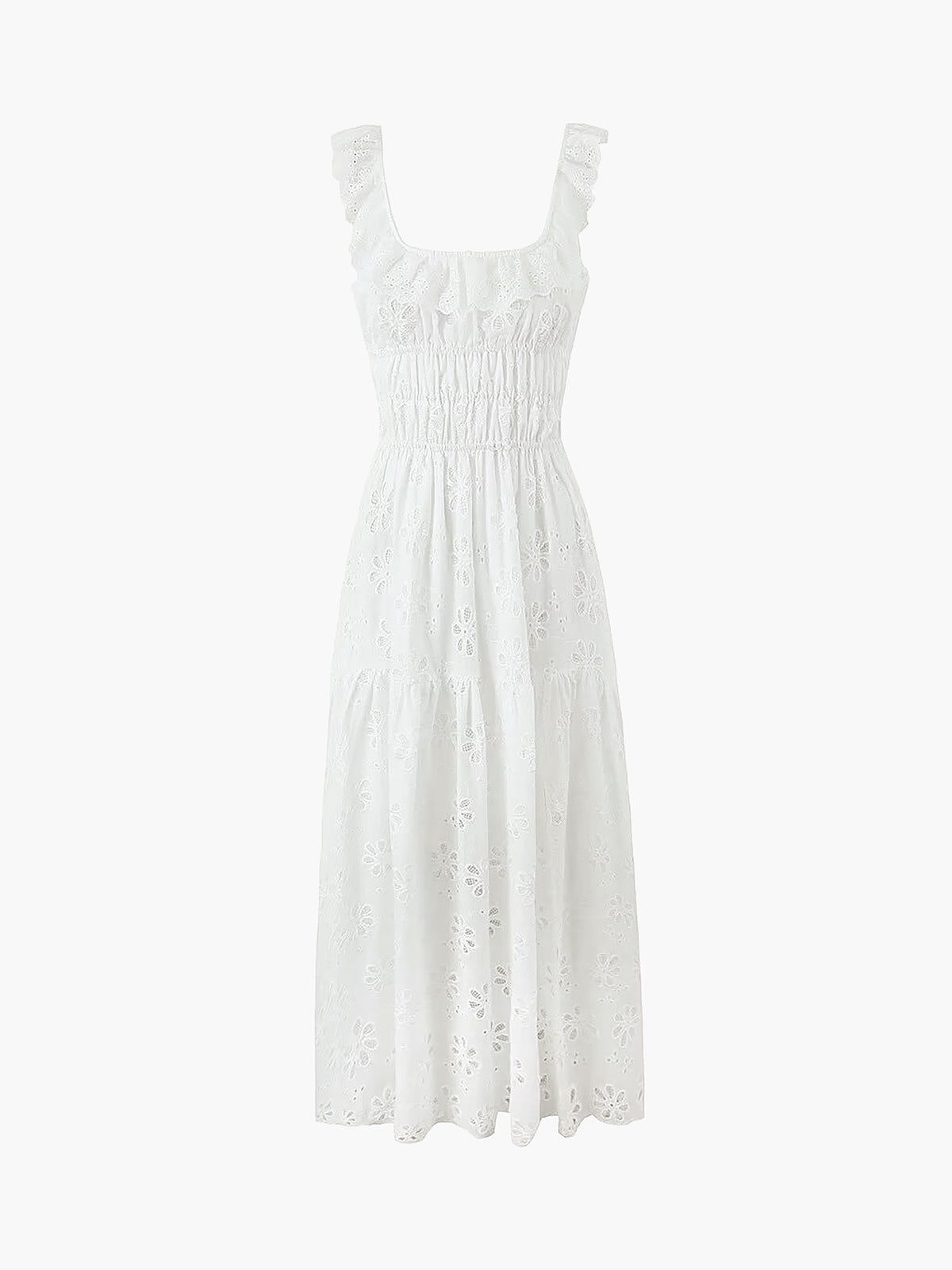 Sundrenched Cotton Eyelet Embroidered Long Dress