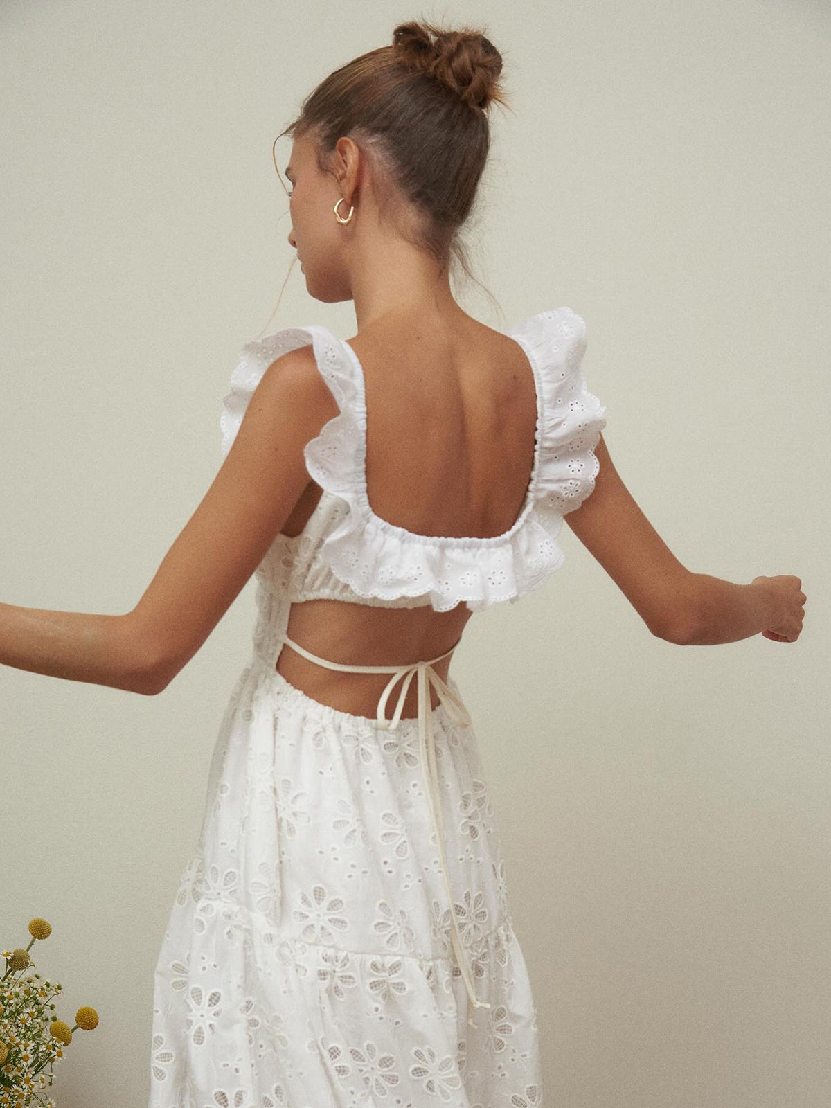 Sundrenched Cotton Eyelet Embroidered Long Dress