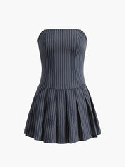 Pinstripe Tube Short Pleated Dress