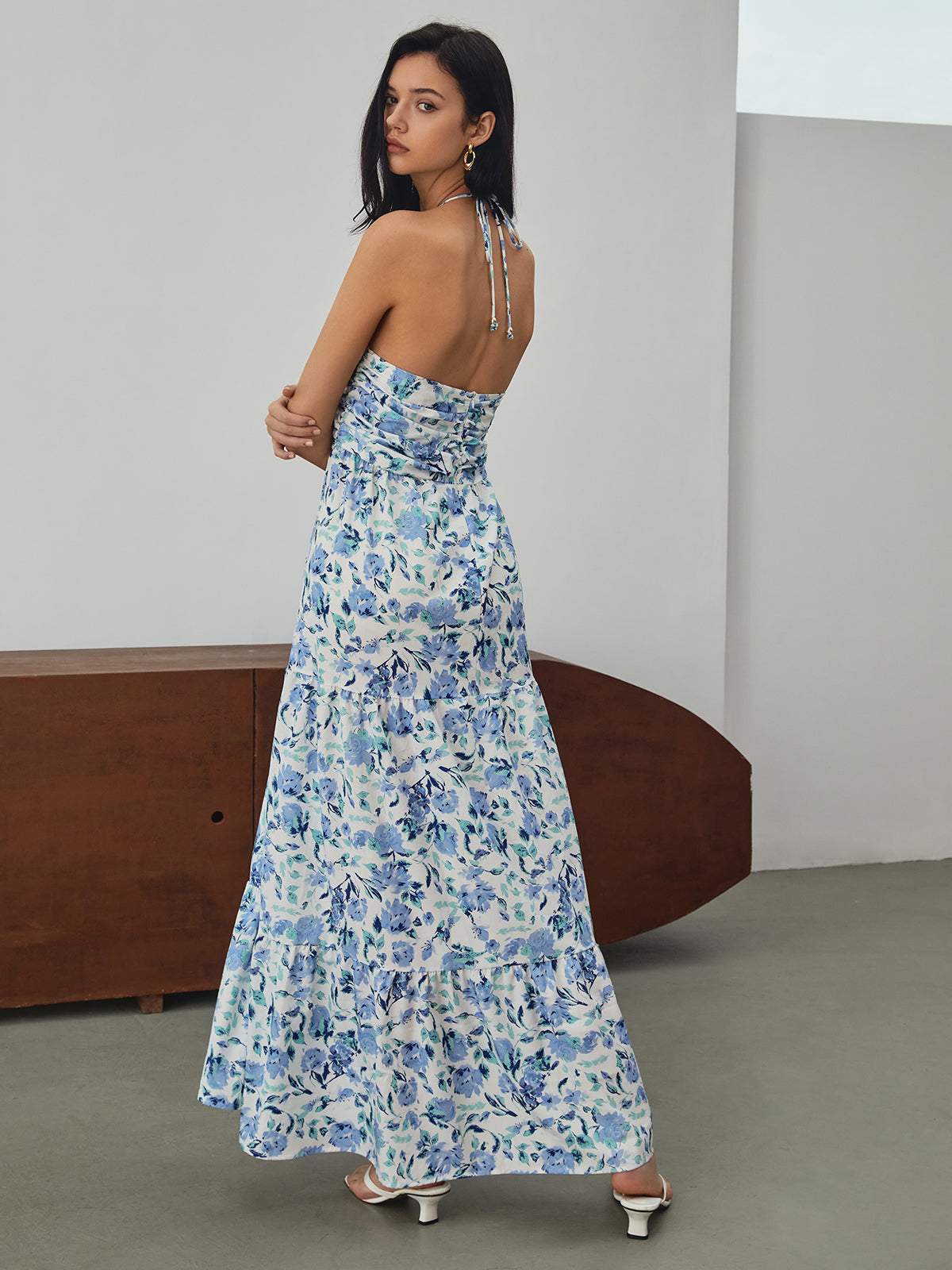 Floral Print Halter Long Dress