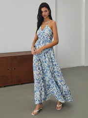 Floral Print Halter Long Dress