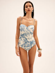 Seaside Hut Print One Piece Swimsuit