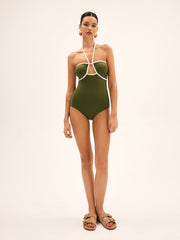 Seagrass Contrast Binding One Piece Swimsuit