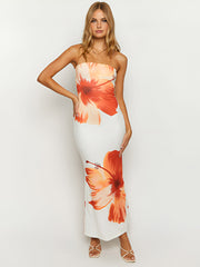 Floral Print Vacation Tube Long Dress