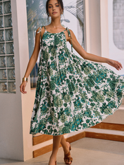 Floral Pleated Knotted Midi Dress