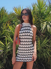 Chevron Pattern Halter Short Sweater Dress