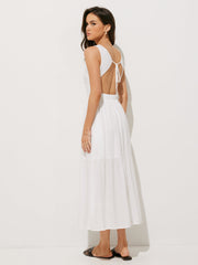 Solid Knotted Backless Long Dress