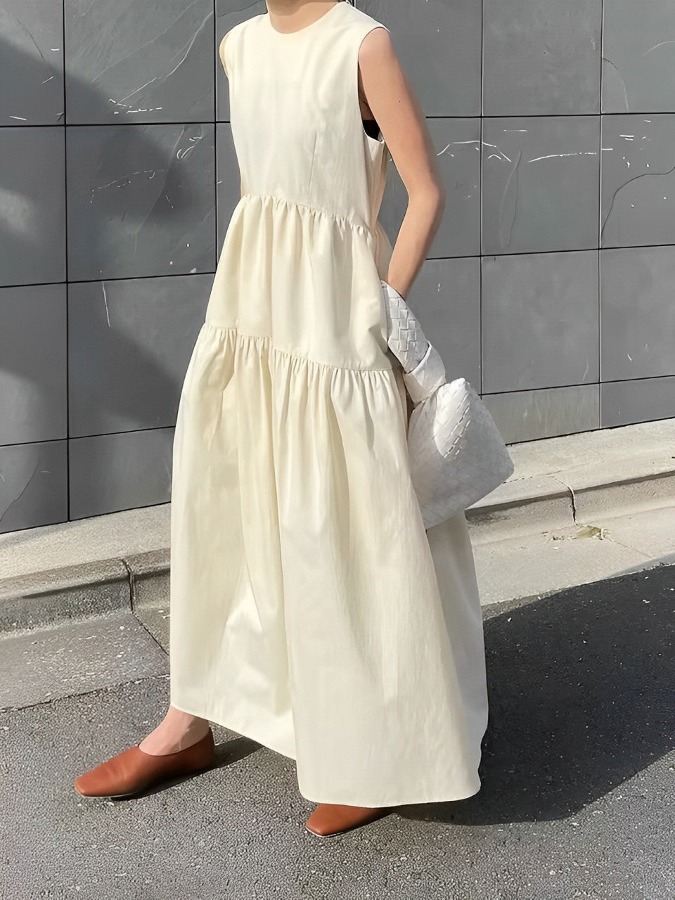 Solid Pockets Sleeveless Long Dress