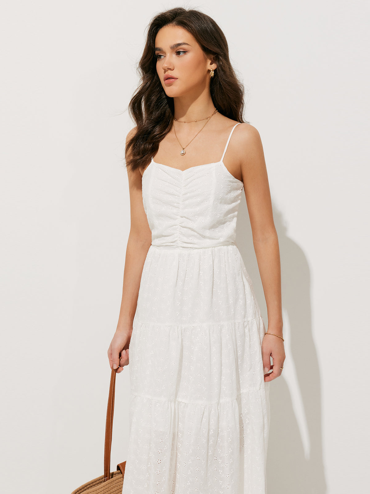 Embroidery Backless Cami Midi Dress