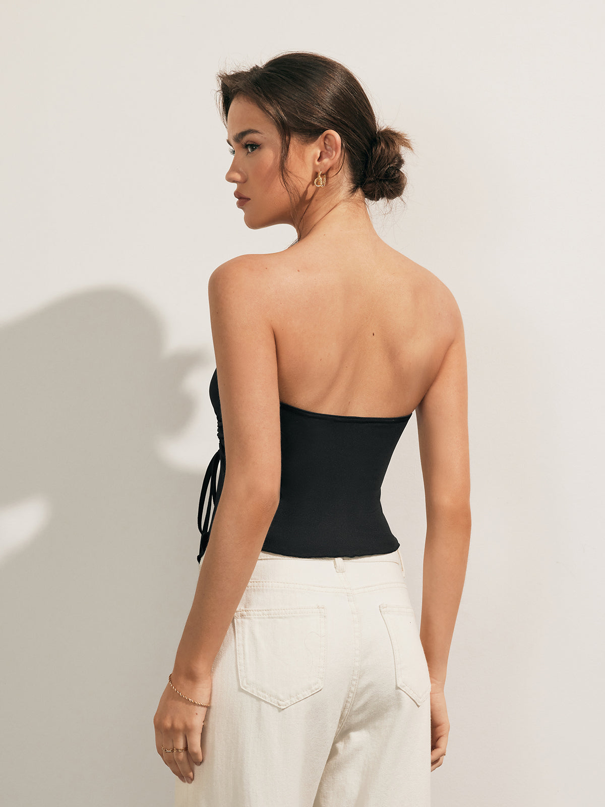 Solid Drawstring Backless Knotted Tube Top