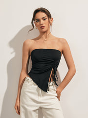 Solid Drawstring Backless Knotted Tube Top