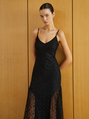 Semi-Sheer Lace Cami Long Dress