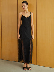 Semi-Sheer Lace Cami Long Dress