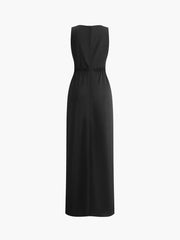 Solid Knotted Split Tube Long Dress