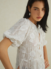 Floral Knotted Puff Sleeve Shirt