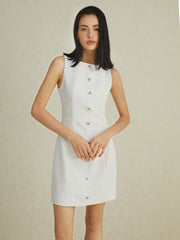 Sleeveless Muti-Button Short Dress